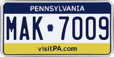 PA license plate MAK7009