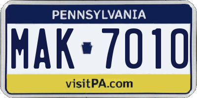 PA license plate MAK7010