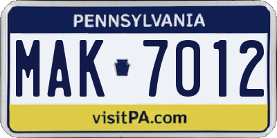 PA license plate MAK7012