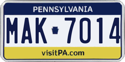 PA license plate MAK7014