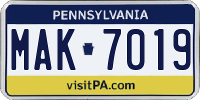 PA license plate MAK7019