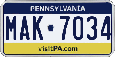 PA license plate MAK7034