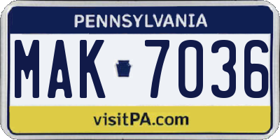 PA license plate MAK7036