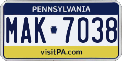 PA license plate MAK7038