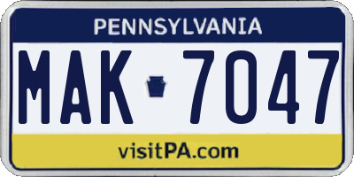 PA license plate MAK7047