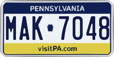 PA license plate MAK7048