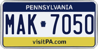 PA license plate MAK7050