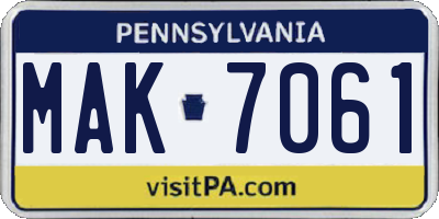 PA license plate MAK7061
