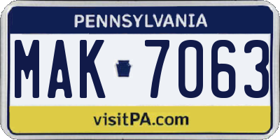 PA license plate MAK7063