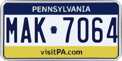 PA license plate MAK7064