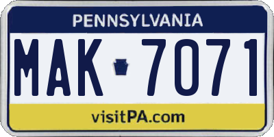PA license plate MAK7071