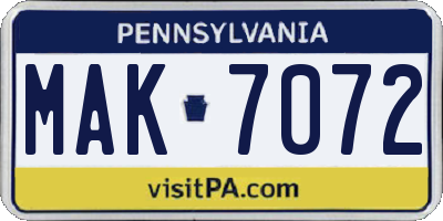 PA license plate MAK7072