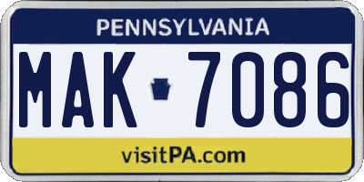 PA license plate MAK7086