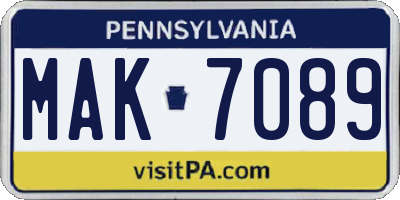PA license plate MAK7089