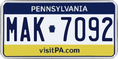 PA license plate MAK7092