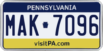 PA license plate MAK7096