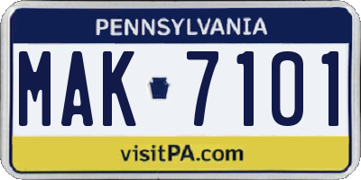 PA license plate MAK7101