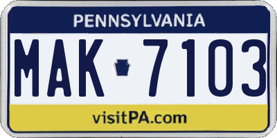 PA license plate MAK7103