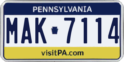 PA license plate MAK7114