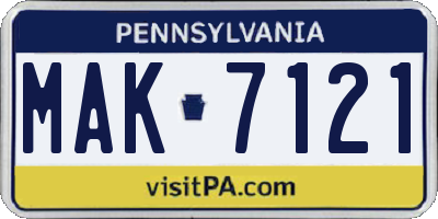 PA license plate MAK7121