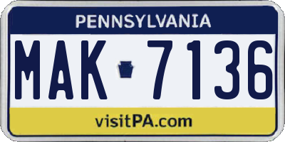 PA license plate MAK7136