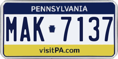 PA license plate MAK7137