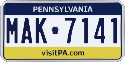 PA license plate MAK7141