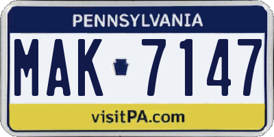 PA license plate MAK7147