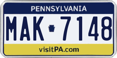 PA license plate MAK7148