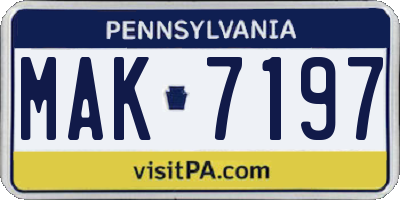 PA license plate MAK7197