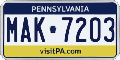 PA license plate MAK7203