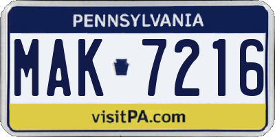PA license plate MAK7216