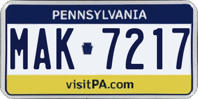 PA license plate MAK7217