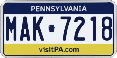 PA license plate MAK7218