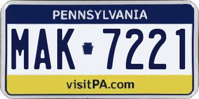 PA license plate MAK7221