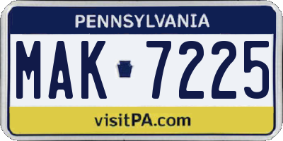 PA license plate MAK7225