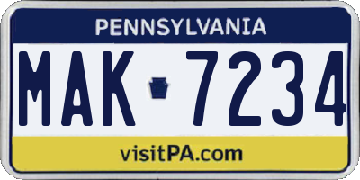 PA license plate MAK7234
