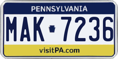 PA license plate MAK7236