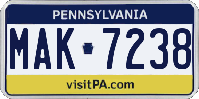 PA license plate MAK7238