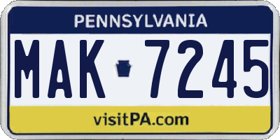 PA license plate MAK7245