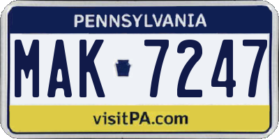PA license plate MAK7247