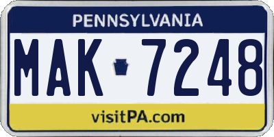 PA license plate MAK7248