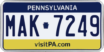 PA license plate MAK7249