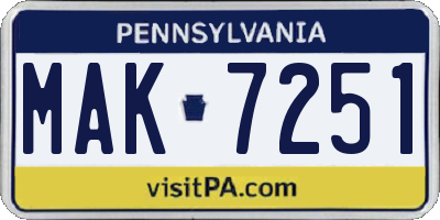 PA license plate MAK7251