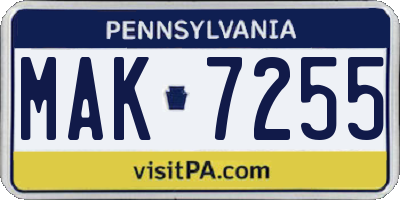PA license plate MAK7255