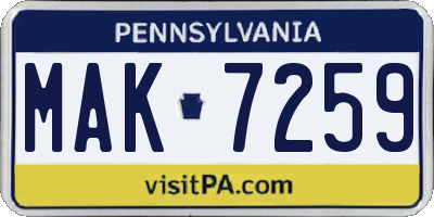 PA license plate MAK7259
