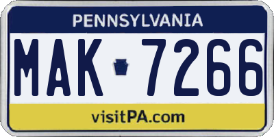 PA license plate MAK7266