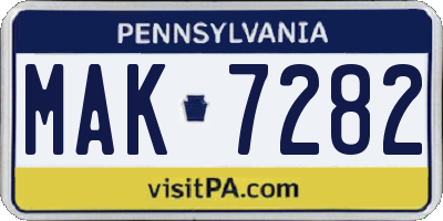 PA license plate MAK7282