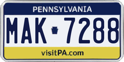 PA license plate MAK7288