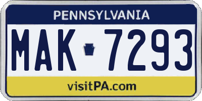 PA license plate MAK7293